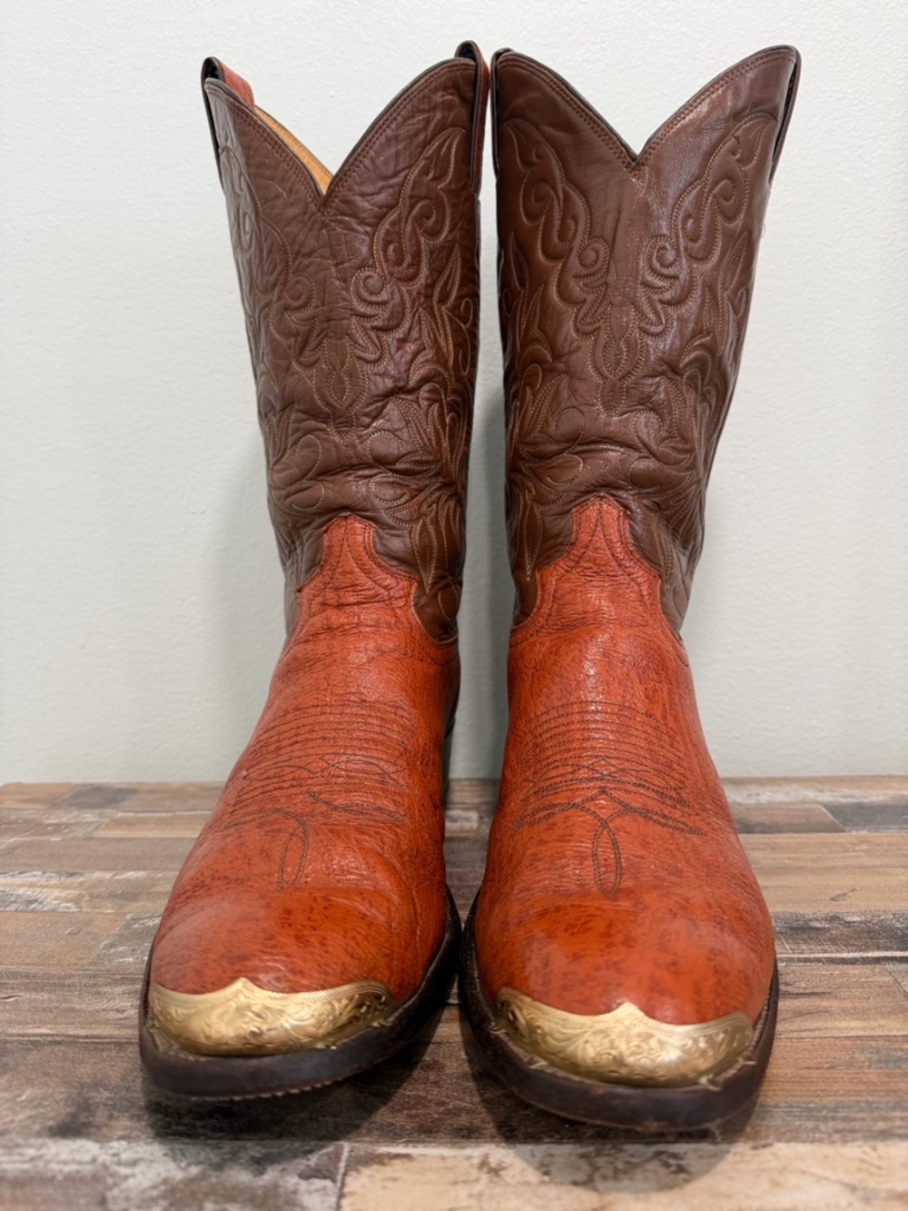 VNTG JUSTIN 9117 Mens Cowboy Boots 11.5D Brown Textured Leather USA Western Cap - Picture 3 of 15